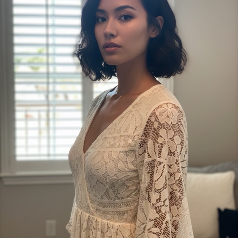 Maternity Wedding/Photoshoot Dress Cream Lace and Adjustable Waist Hand Made - Picture 4 of 13